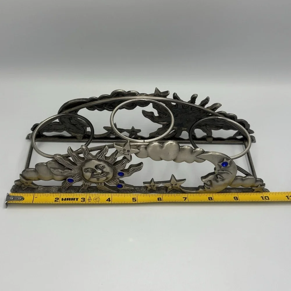 Spontiques Pewter Arch Candle Holder Votive Sun Moon Celestial Blue Rhinestone